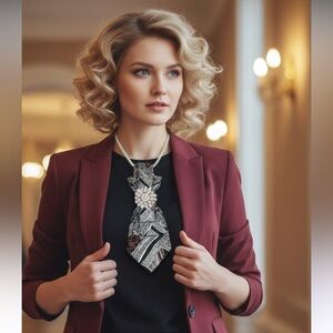 “Dainty Dapper”Black and White Patterned Tie Necklace